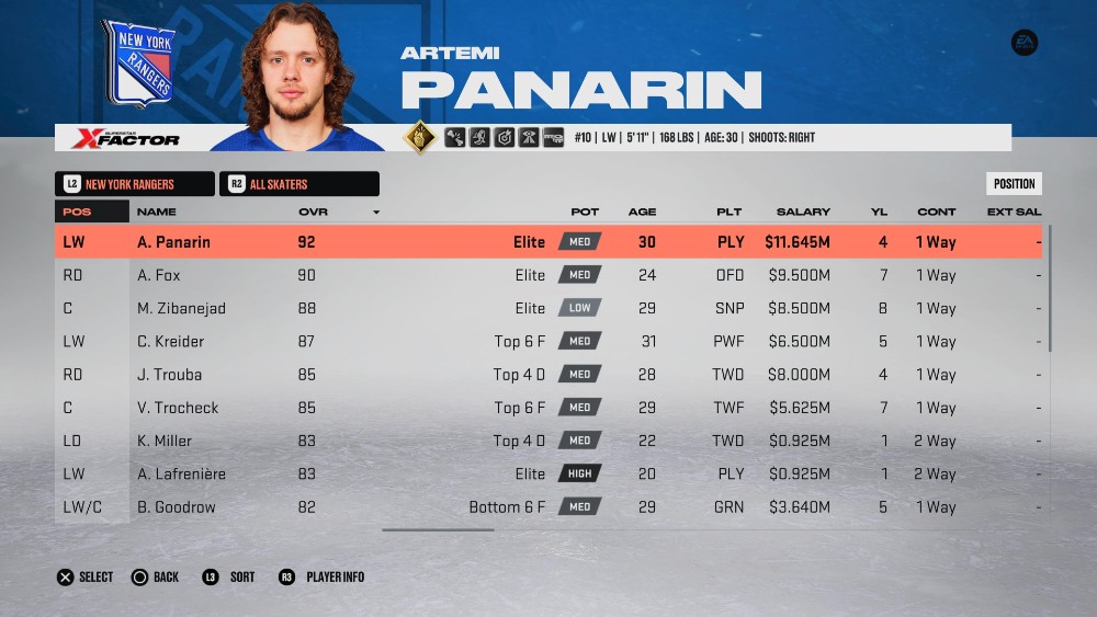 Artemi Panarin - New York Rangers の最高の選手の 1 人 - NHL 23 に登場。