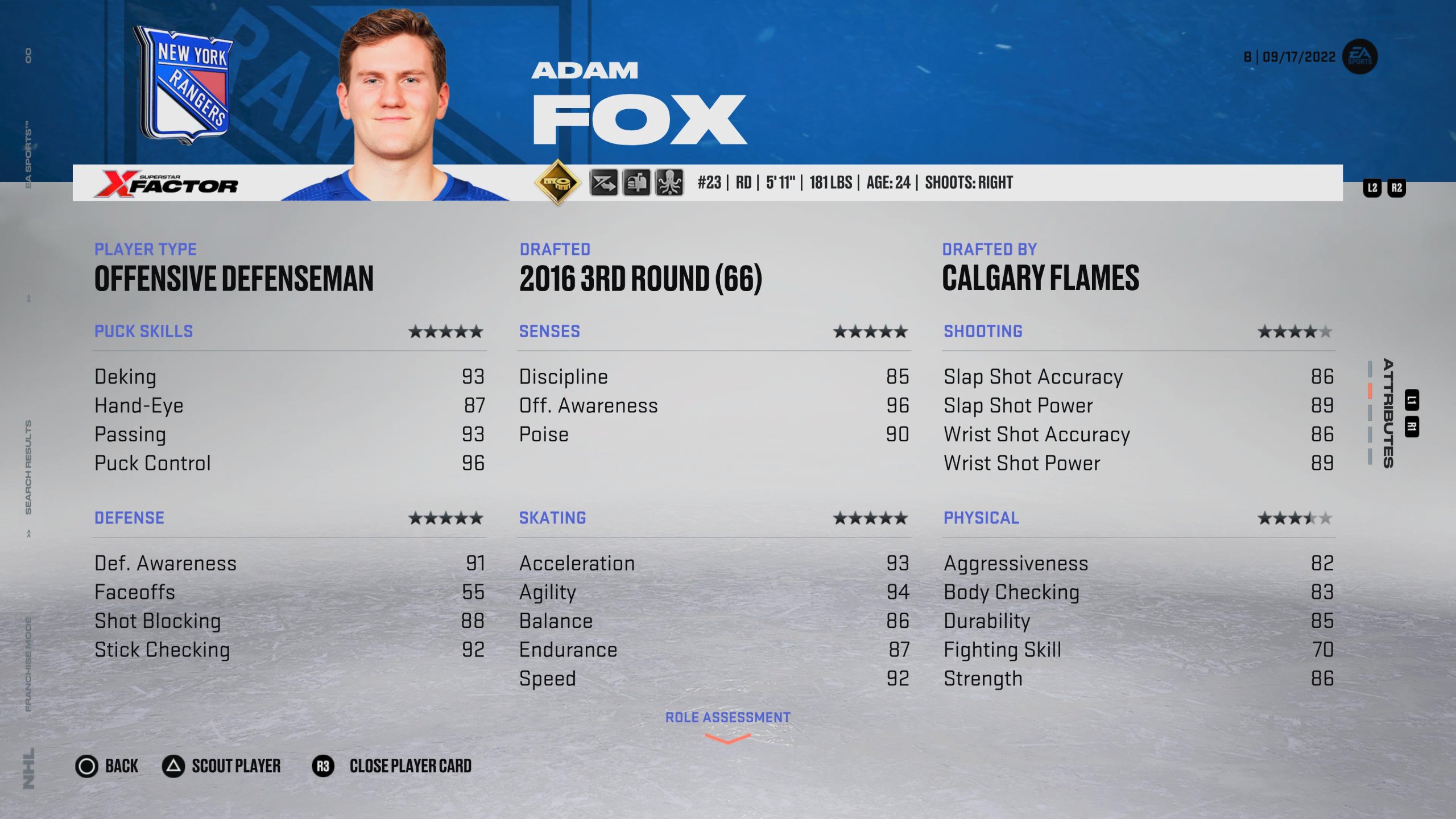 Adam Fox - NHL 23 で最高のディフェンスの 1 人