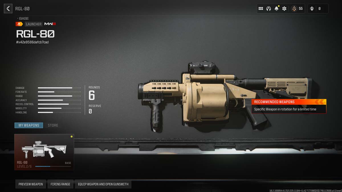 Call of Duty: Modern Warfare III の武器であるカランビット ナイフとそのステータスを示すゲーム グラフィック。