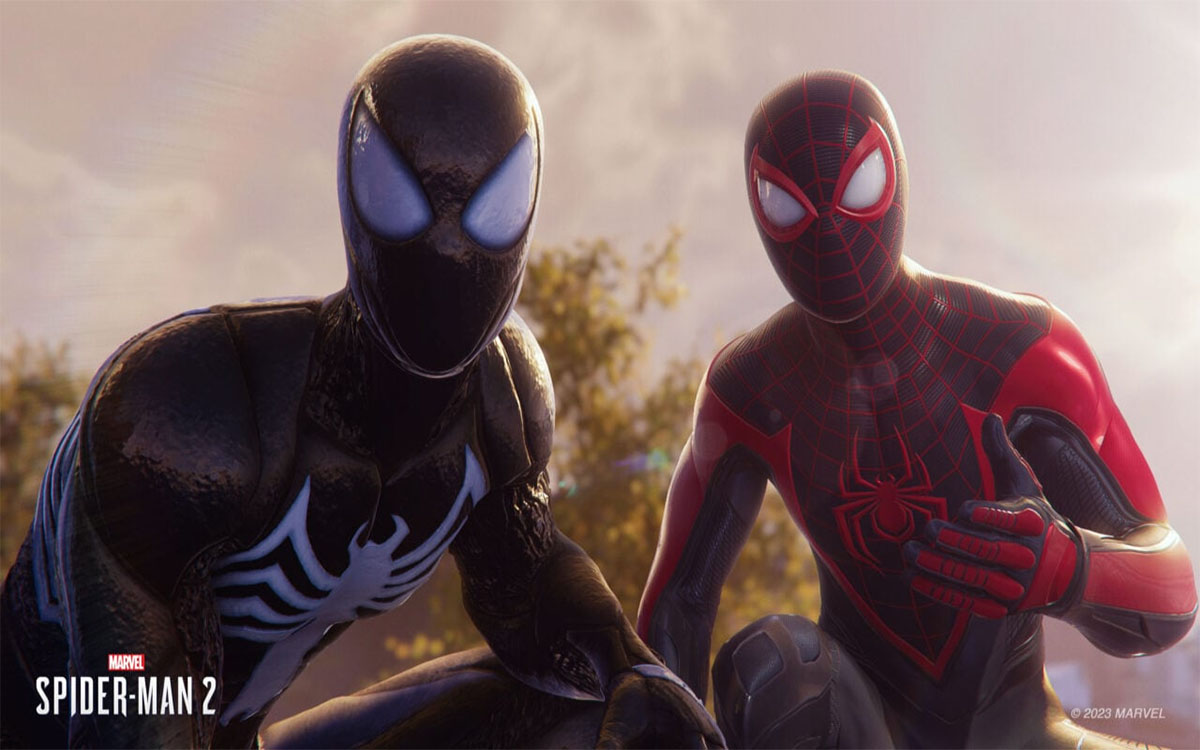 マーベル スパイダーマンの毒と画面を見ている他の宇宙からのスパイダーマン