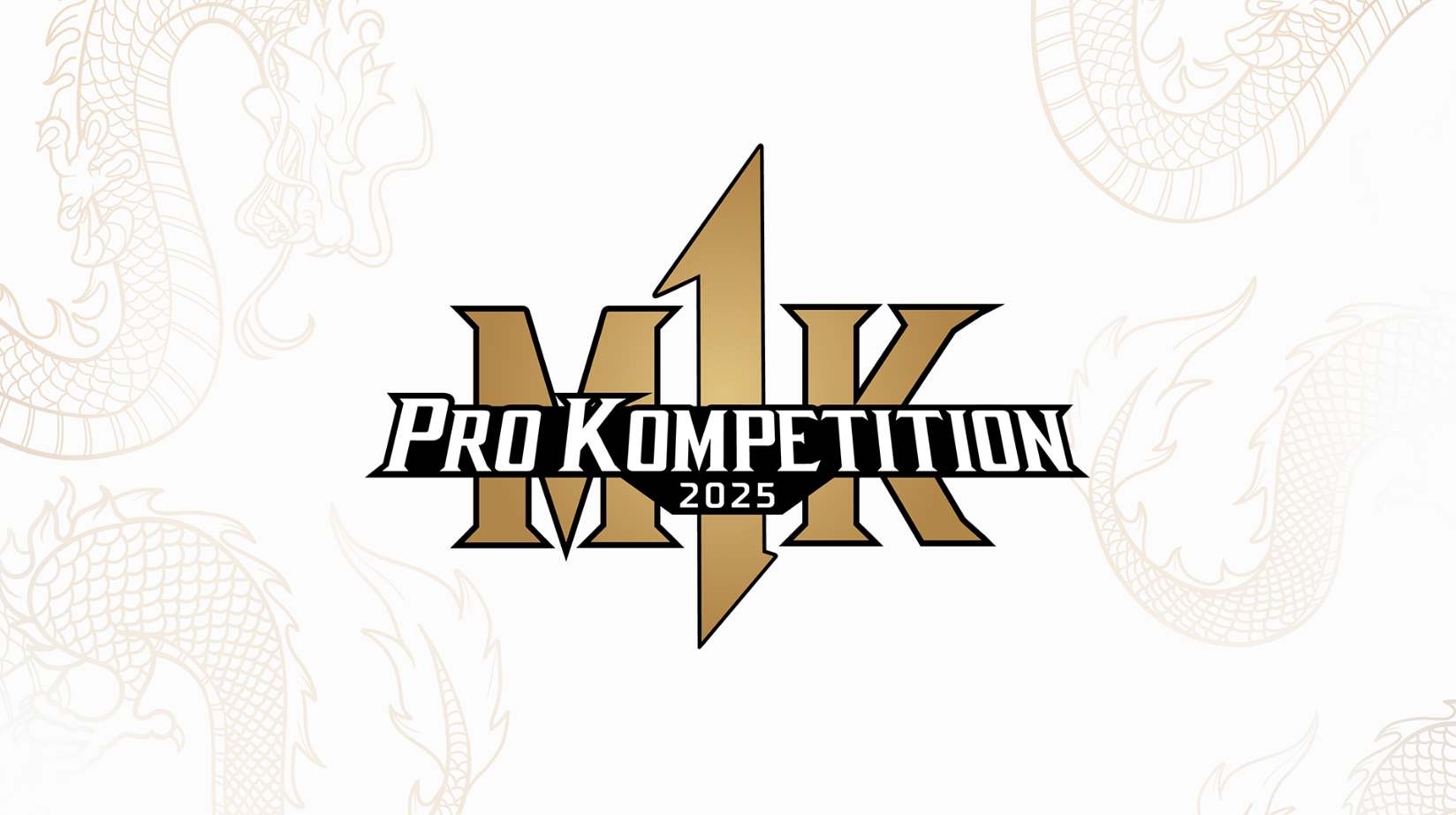 定型化された M1K ロゴを示す Mortal Kombat 1 Pro Kompetition 2025 のプロモーション グラフィック。