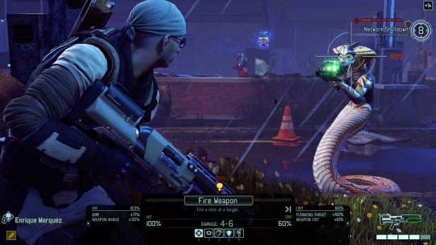 史上最高のシングルプレイヤーゲームの1つであるXcom 2のスクリーンショット、ヘビのようなエイリアンを狙った兵士を示しています