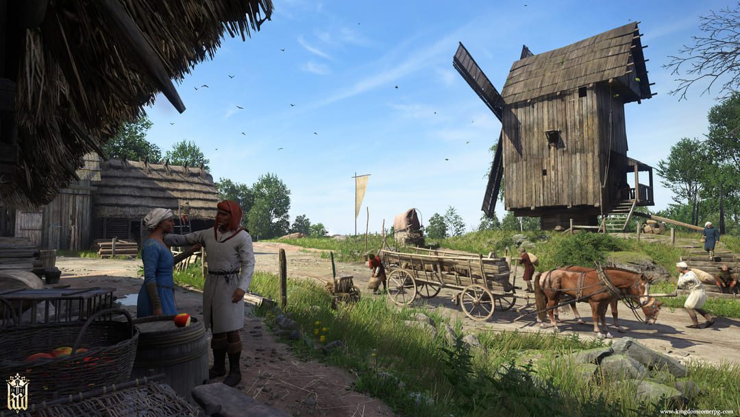 史上最高のシングルプレイヤーゲームの1つからのスクリーンショット、Kingdom Come：Derverance、Medieval VillageとWindmillを背景に示しています