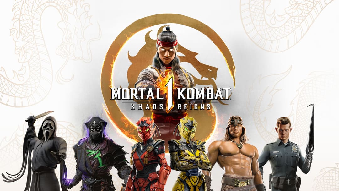 Mortal Kombat 1の重要なアートは、視聴者に直面している7人の戦闘機を示しています。