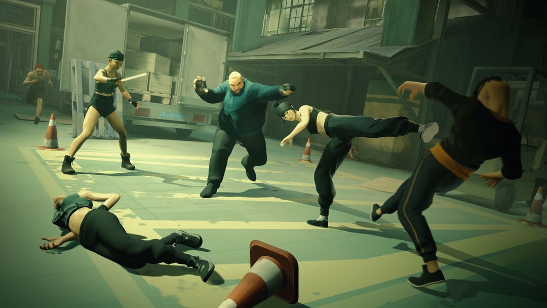 ヒーローと他の人々のチームとの間のカンフーの戦いを示すゲームシフのスクリーンショット。