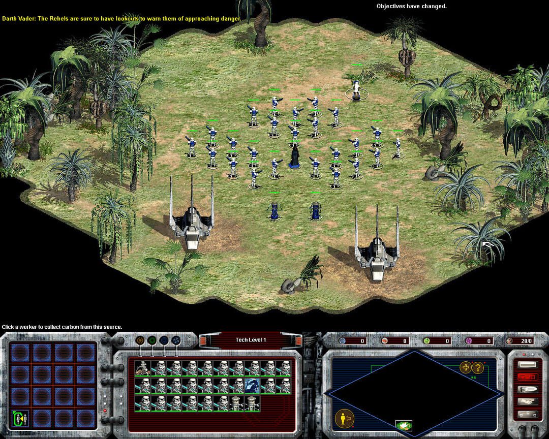 Star Wars Galactic Battlegroundsのスクリーンショットは、UIとImperial Stormtrooperユニットを示しています