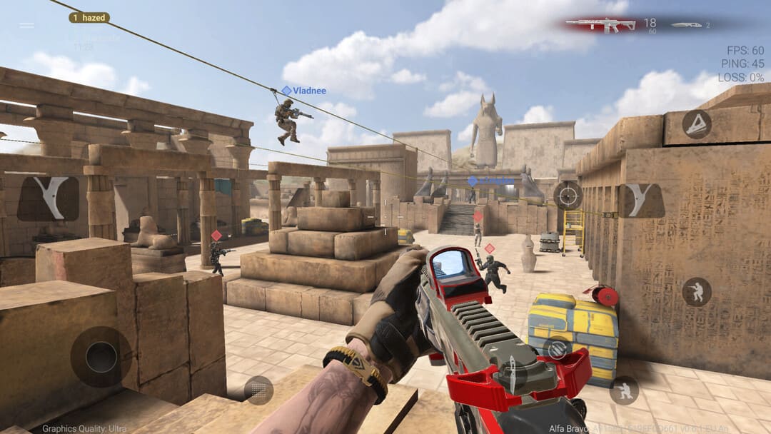 ゲーム戦闘マスターからのスクリーンショット：シーズン4エジプトの歴史的サイトでの銃撃戦を示す