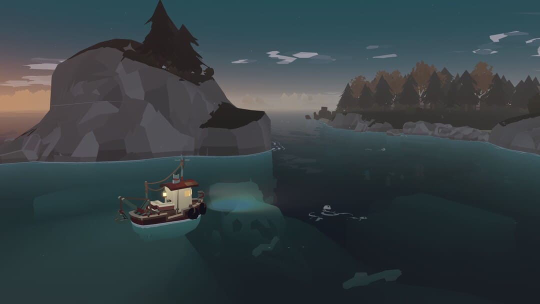 夕暮れの海岸線の近くのタグボートを示すゲームのdr延のスクリーンショット。