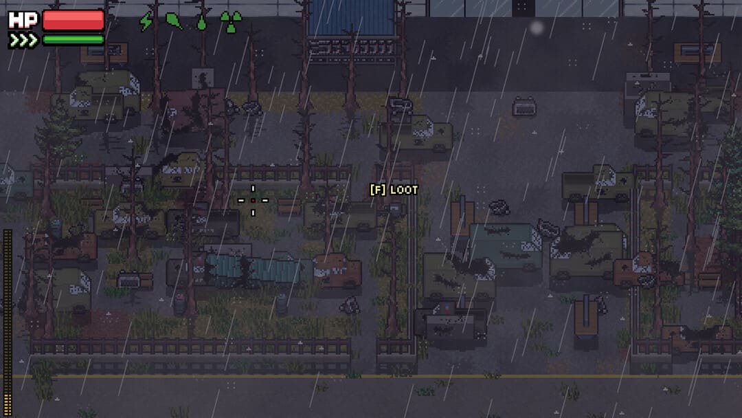 ゲームのゼロシーベールからのスクリーンショットは、雨のようなトップダウンの放棄されたシーンを示しています。 