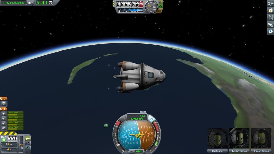ゲームのような惑星であるKerbalが軌道に乗っている小さな宇宙産業プログラムのスクリーンショット