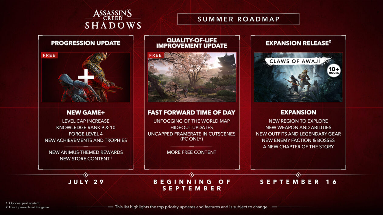 Assassin's Creed Shadows（Red）、Ubisoft、DLC for AC Shadowsは9月中旬にリリースされます