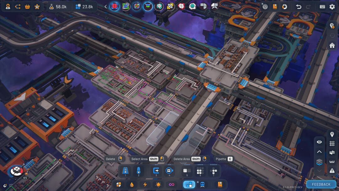 多くのモジュールを備えた工場を示すゲームShapez2のスクリーンショット