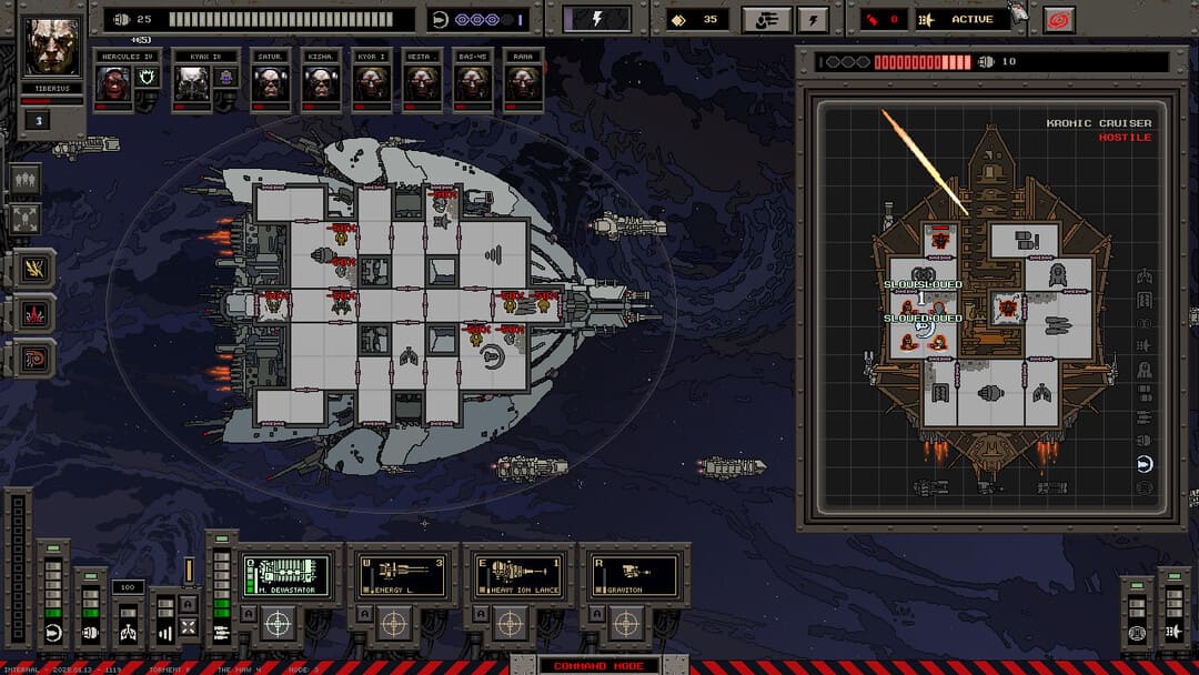 宇宙船と対戦相手と様式化されたUIを示すゲームボイド戦争のスクリーンショット。