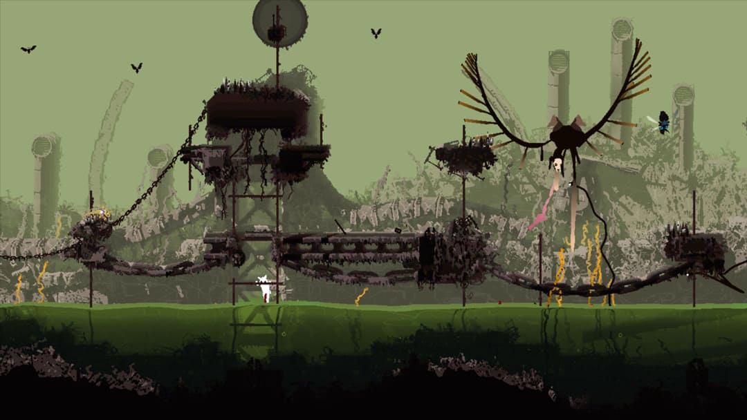 Pixel-Art Sidescrollerスタイルでエイリアンの惑星を示すゲームレインワールドのスクリーンショット