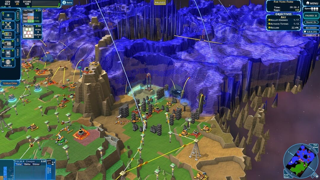 都市の防衛とグーの間の3次元の戦いを示すゲームクリーパーワールド4のスクリーンショット