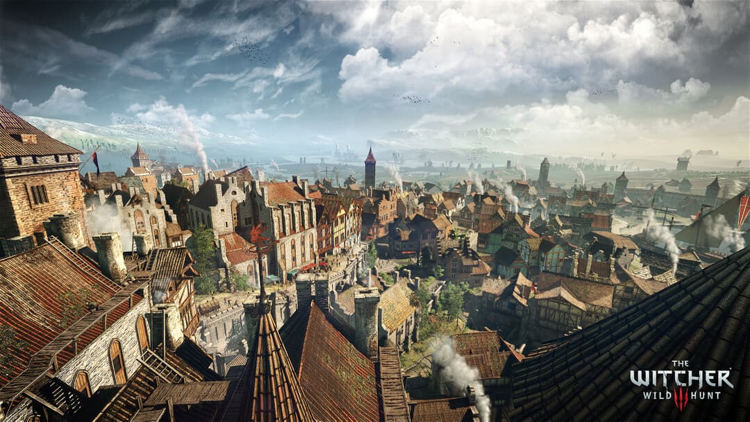 ゲームのスクリーンショットThe Witcher 3：中世スタイルのファンタジータウンを示すワイルドハント 