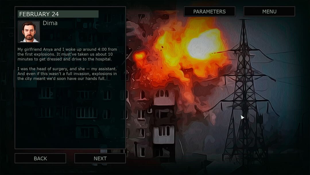 ゲームのテキストと住宅の建物での爆発を示すゲームのゲームのスクリーンショット 