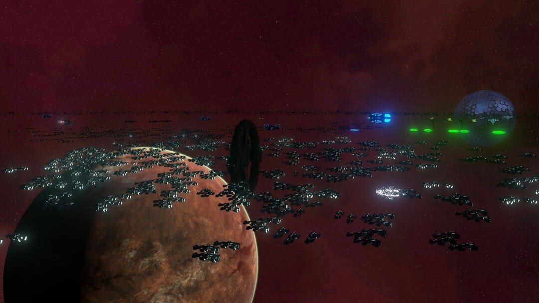 レッドプラネットの周りの宇宙船のマスティブ艦隊を示すゲームAI War 2のスクリーンショット