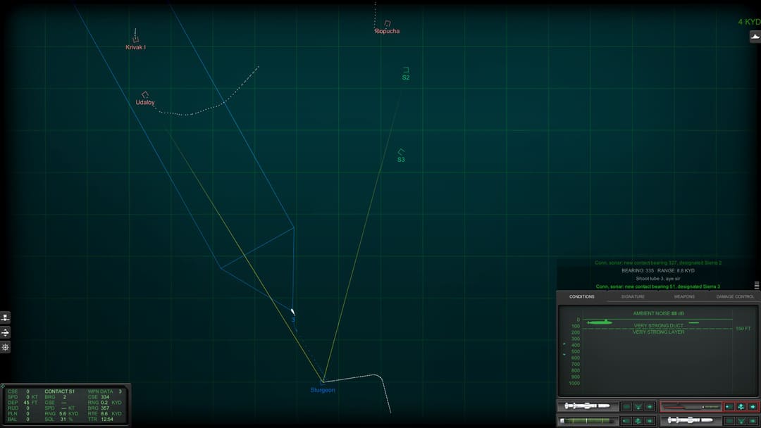 多くの海軍船の状況マップの概要を示すゲームのコールドウォーターズのスクリーンショット