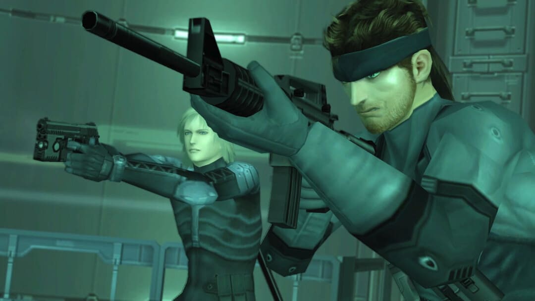 ゲームメタルギアソリッドのスクリーンショット2：息子の自由 - マスターコレクションバージョン男性とボディーの女性が武器にスーツを着る