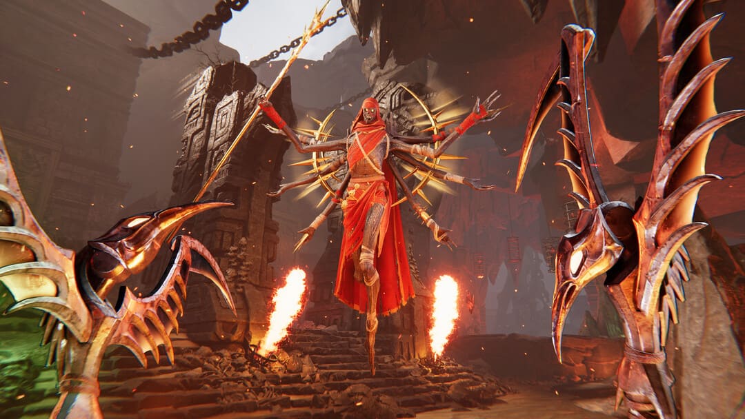ゲームメタルからのスクリーンショット：ヘルスペープの中で地面の上に多くの腕が浮かんでいる悪魔を示すヘルシンガー