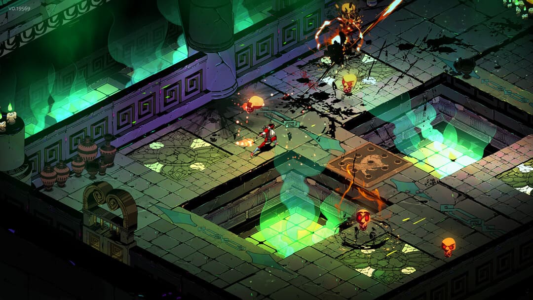 ヒーローが悪魔と戦うとき、アンダーワールドのダンジョンの等尺性ビューを示すゲームハデスのスクリーンショット