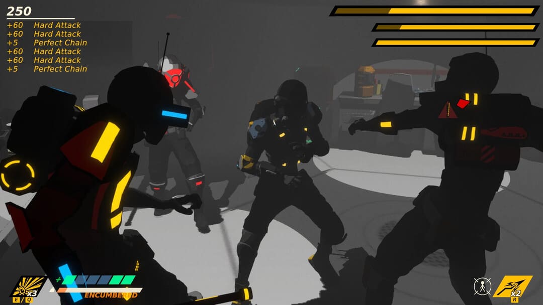戦闘スーツを着ている人々の間の戦いを示すゲームの生の金属のスクリーンショット